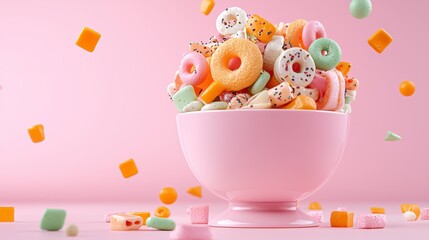 Colorful Cereal in Pink Bowl Sweet Treats Photography