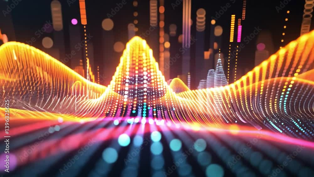 Poster vibrant digital landscape of colorful sound waves and abstract patterns dynamic visual experience of