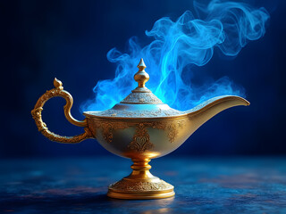 magic genie lamp on a blue background