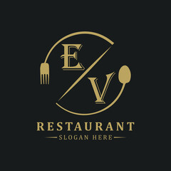 initial monogram logo With restaurant Circle shape logo design.