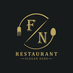 initial monogram logo With restaurant Circle shape logo design.