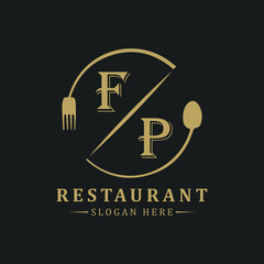 initial monogram logo With restaurant Circle shape logo design.