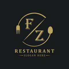 initial monogram logo With restaurant Circle shape logo design.