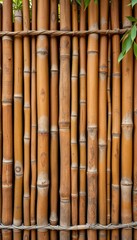 Fototapeta premium Rustic bamboo fence backdrop, natural texture, vertical lines, design, light, handmade