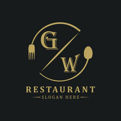 initial monogram logo With restaurant Circle shape logo design.