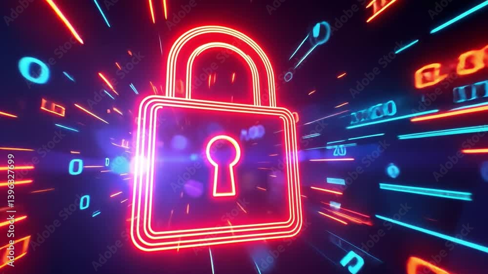 Poster glowing digital lock symbol vibrant representation of cybersecurity, data protection, and technology