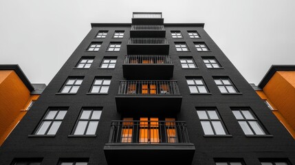 Dark Building Exterior with Warm Interior Lights at Dusk