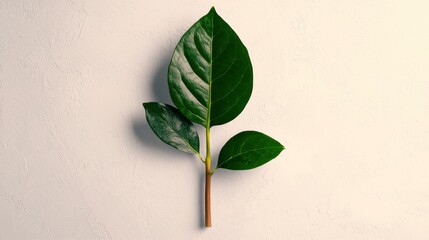 Dark Green Sprig on Gray Textured Background
