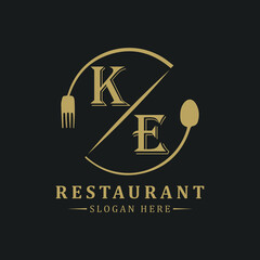 initial monogram logo With restaurant Circle shape logo design.
