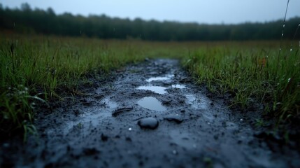Fototapeta premium Muddy path in a rainy forest