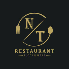 initial monogram logo With restaurant Circle shape logo design.