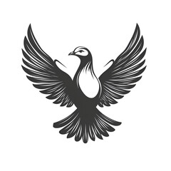 Fototapeta premium Elegant Black Silhouette of a Phoenix with Expansive Wings in Flight Symbolizing Freedom and Transformation on a Transparent Background