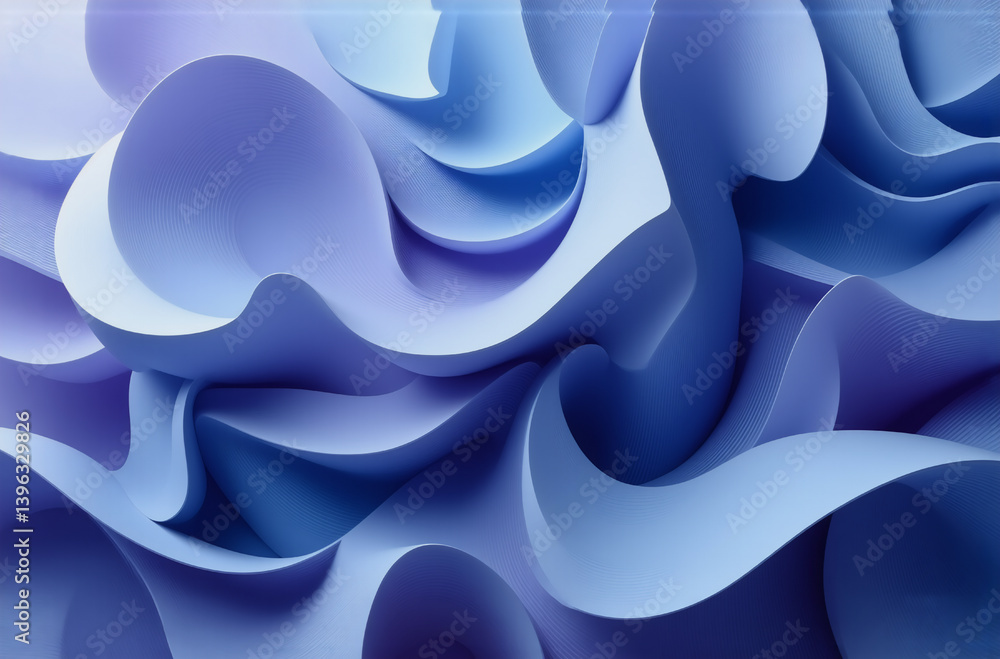 Poster abstract wavy shapes in shades of blue and purple create a smooth, flowing, and calming visual textu