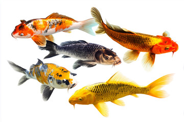 Fototapeta premium Colorful koi fish swimming together in a bright display of aquatic beauty