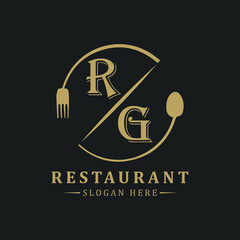 initial monogram logo With restaurant Circle shape logo design.
