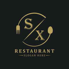 initial monogram logo With restaurant Circle shape logo design.