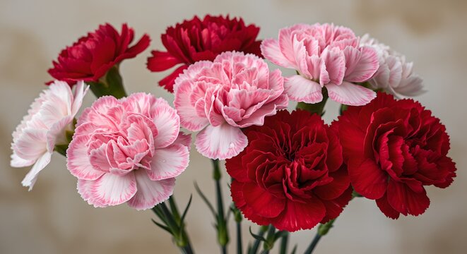 Beautiful claveles in full bloom with delicate texture, romantic charm, and softly blurred natural background.