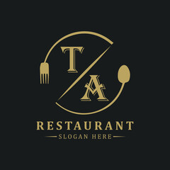 initial monogram logo With restaurant Circle shape logo design.