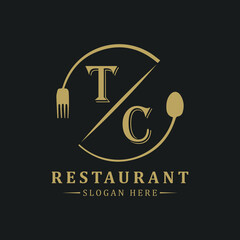 initial monogram logo With restaurant Circle shape logo design.