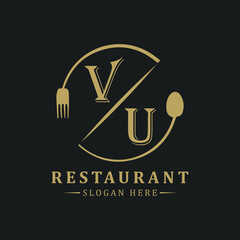 initial monogram logo With restaurant Circle shape logo design.