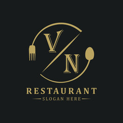 initial monogram logo With restaurant Circle shape logo design.