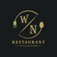 initial monogram logo With restaurant Circle shape logo design.