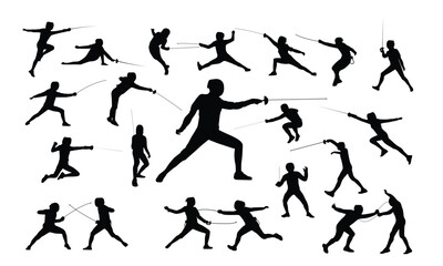 Silhouette of fencing player, vector illustration