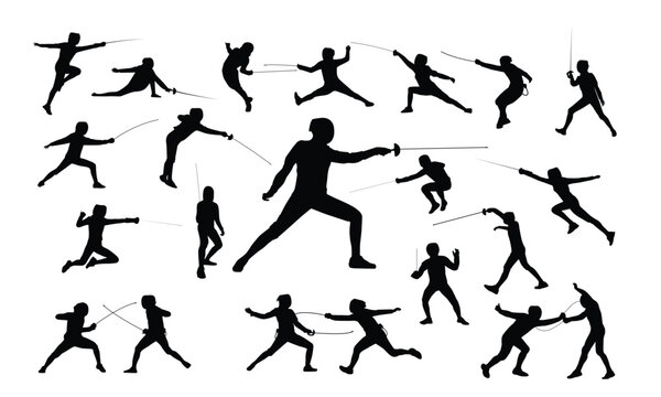 Silhouette of fencing player, vector illustration