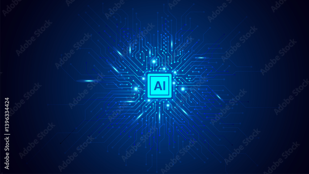 Poster abstract chipset processor circuit board digital transformation blue technology background. ai artif