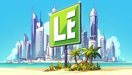 Dubai Cityscape, Green Sign, Palms