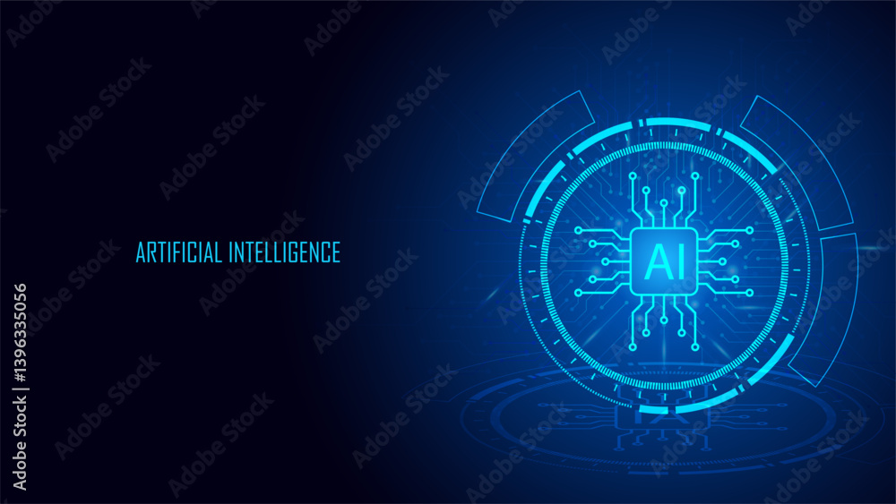 Aufkleber artificial intelligence chipset processor circuit board. technology ai computing concept ai circle w