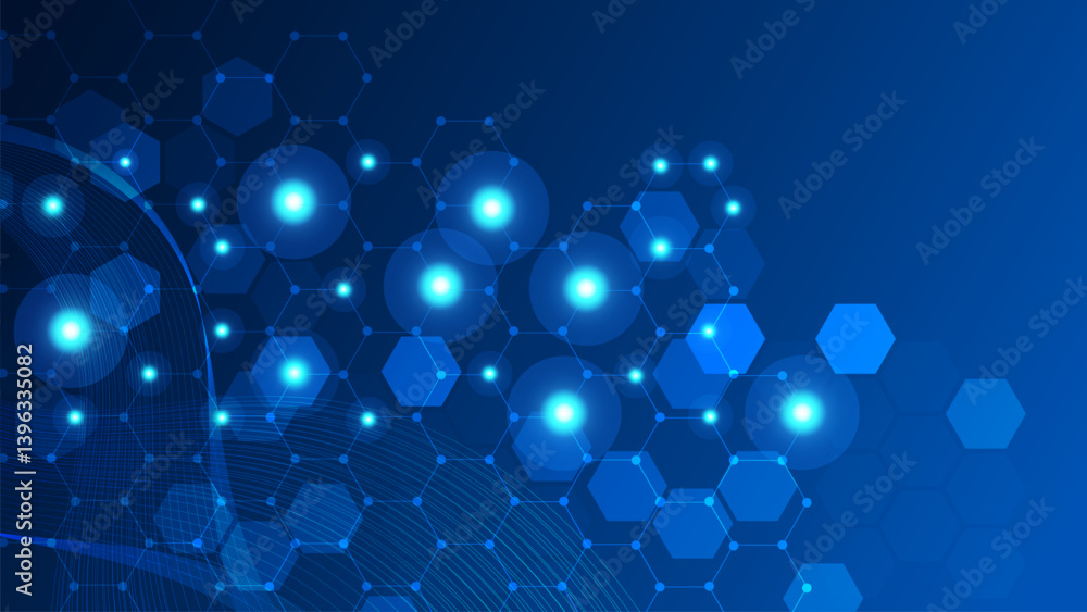 Fototapete technology abstract lines and dots connect background with hexagons. hexagons connection digital dat