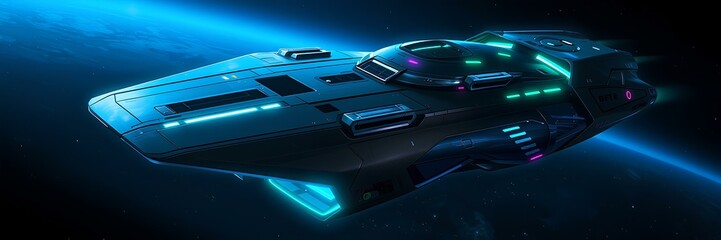 Futuristic Spacecraft with Blue Energy Propulsion