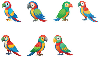 Obraz premium Set of parrots isolated on white background