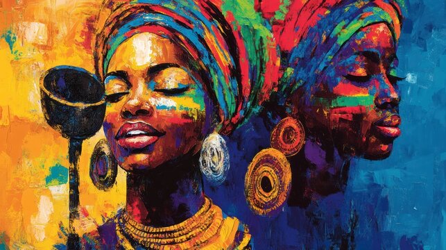 Vibrant Melodies: An Artistic Depiction of Black Women and Musical Expression