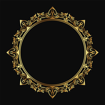 ornamental gold round frame, logo and text decoration