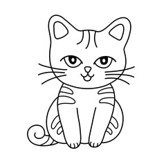 Naklejka premium Cute Cartoon cat with Black outline. Coloring Page for Kids.