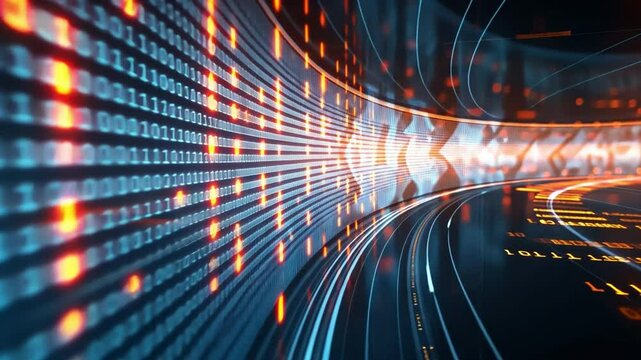 Dynamic Digital Background Flowing Binary Code and Data Processing in Vibrant Landscape of Modern Technology and Innovation