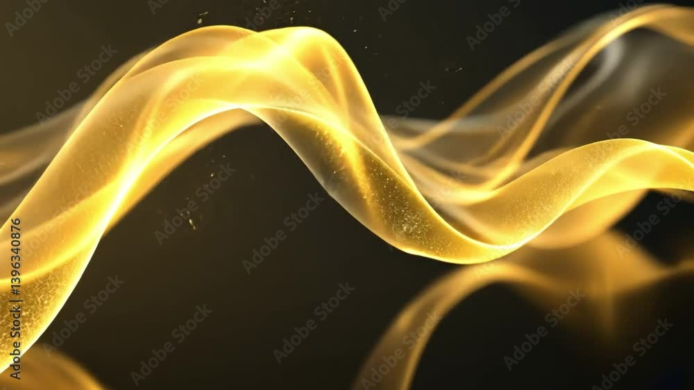 Poster abstract design of shimmering particles in motion flowing golden waves of light create elegant and f