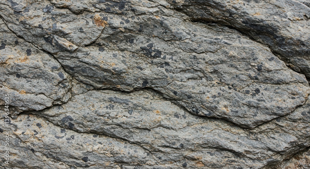 Poster close up on grey rock texture showing cracks and dark spots detail
