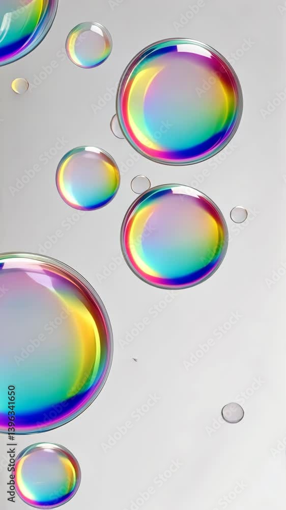 Poster colorful soap bubbles floating against a light background create a captivating visual display of iri