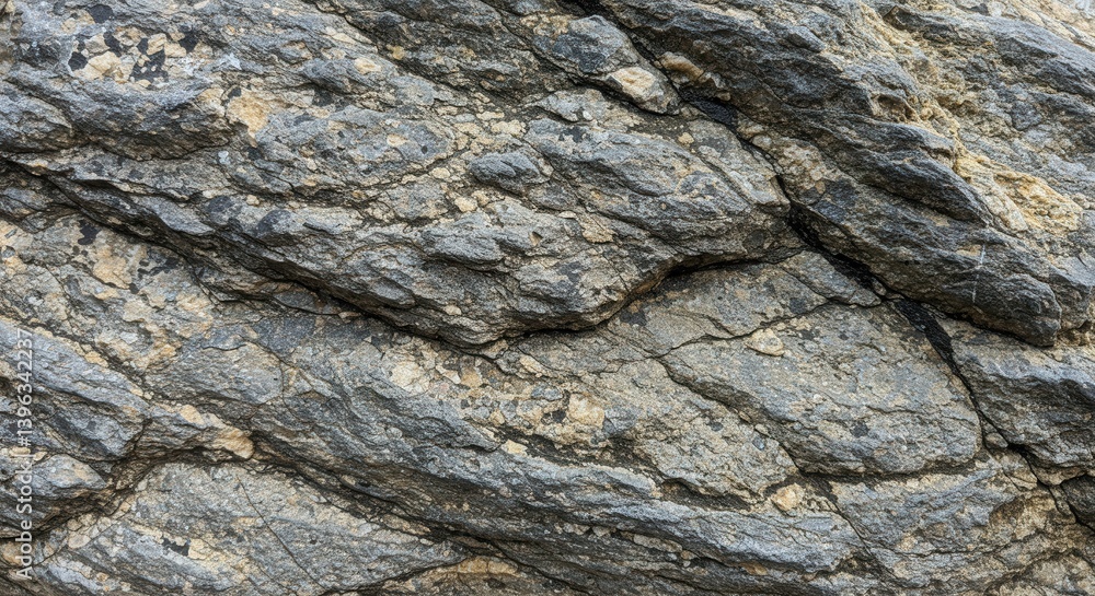 Aufkleber Detailed Surface of Gray Rock Formation displaying Cracks and Texture