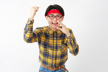 アキバ系の男性　応援　白背景