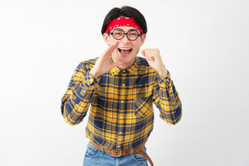 アキバ系の男性　応援　白背景