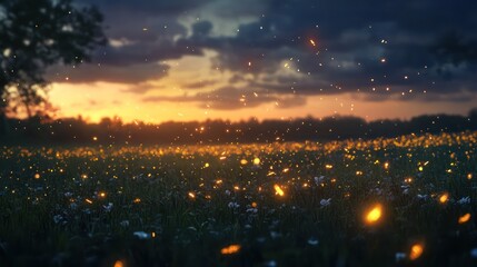 Field gathering sunset landscape