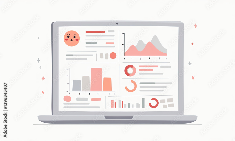 Poster laptop screen with data analytics charts - minimalist design