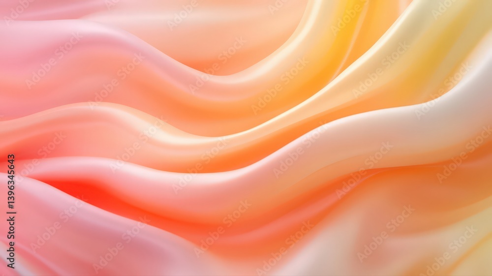 Poster abstract waves of pink orange and yellow fabric with soft ripples smooth gradient texture background