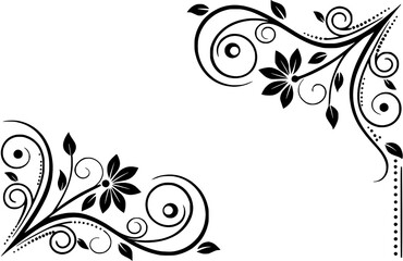 Ornate Black Floral Corner Design Elements with Swirls