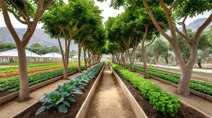 A Row of Lush Green Trees Promoting Eco-friendly Practices for Sustainable Agriculture and Vibrant Ecosystems