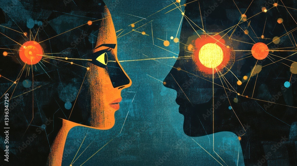 Poster interconnected minds: visualizing communication and cognitive networks illustration